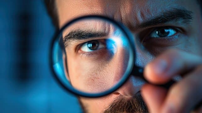 Homme qui regarde avec une loupe